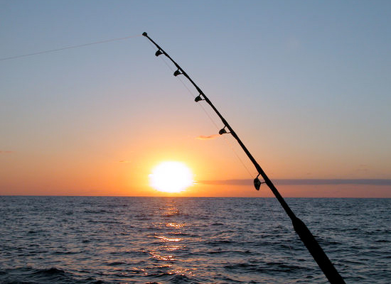 Matthew Davies image of a fishing rod at the beach during a setting sun