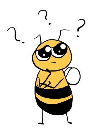 Matthew Davies image of a cartoon bee with question marks above its head